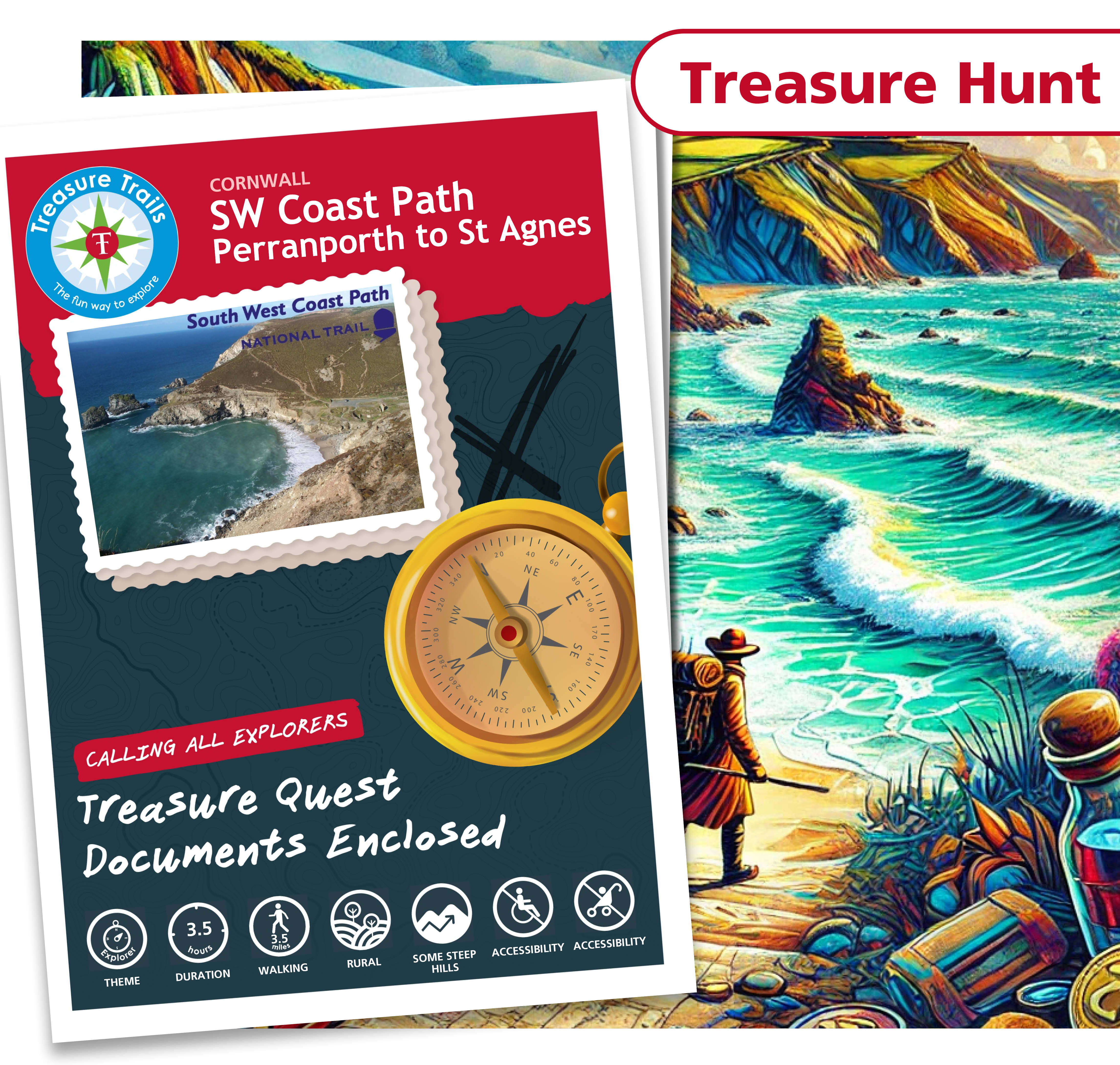 Treasure Hunt in Southwest Coast Path - Perranporth to St Agnes - Solve Clues & Explore